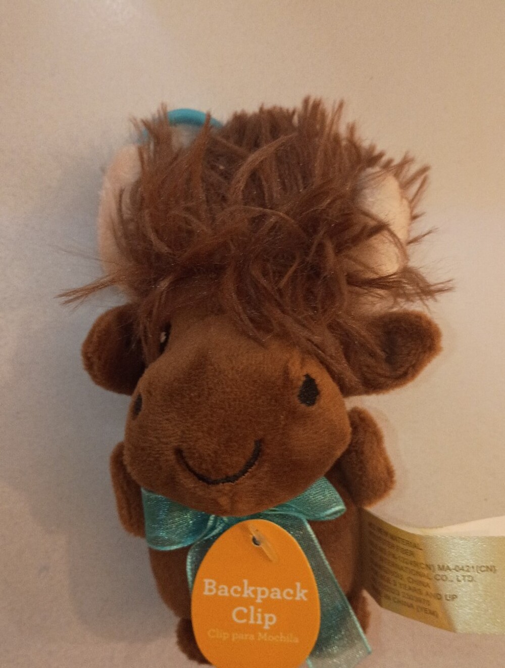 Brown Highland Cow Plush Backpack Clip